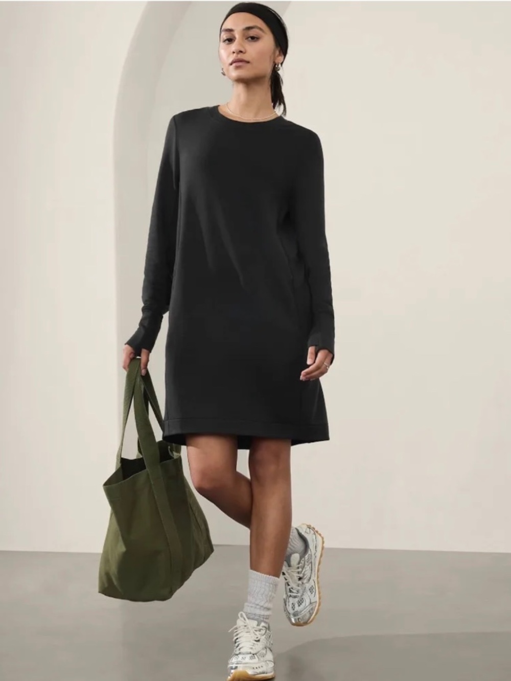 New: Athleta Coaster Luxe Sweatshirt Dress, Black, XXS